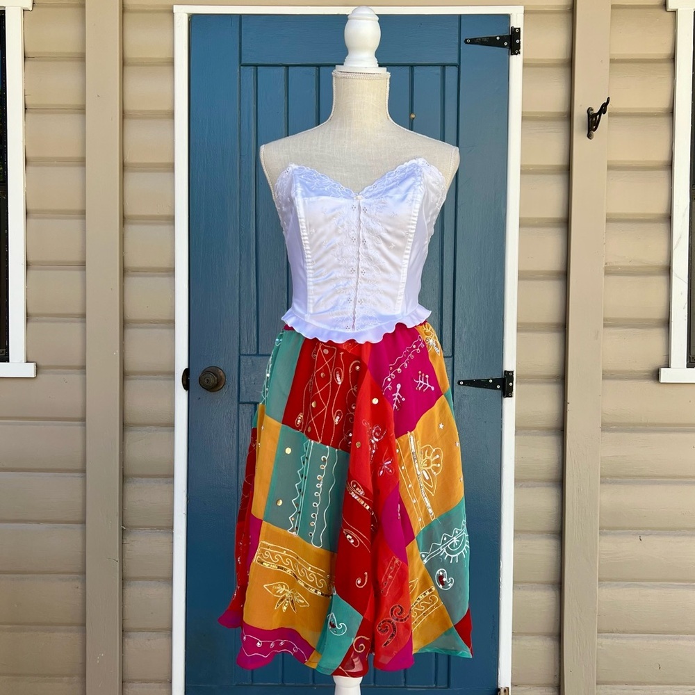 Sandy Starkman Patchwork Beaded Sequins Colorful Pink Midi Dopamine Size M